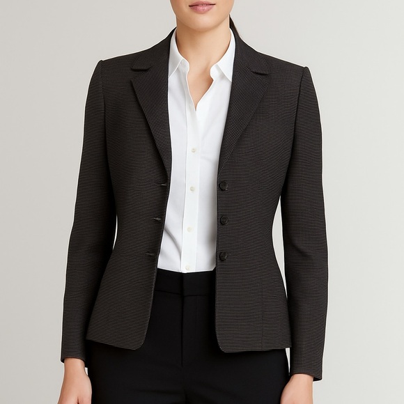 Tahari Blazer textured dotted rose button detail black and white Jacket  size 10 - Picture 12 of 12
